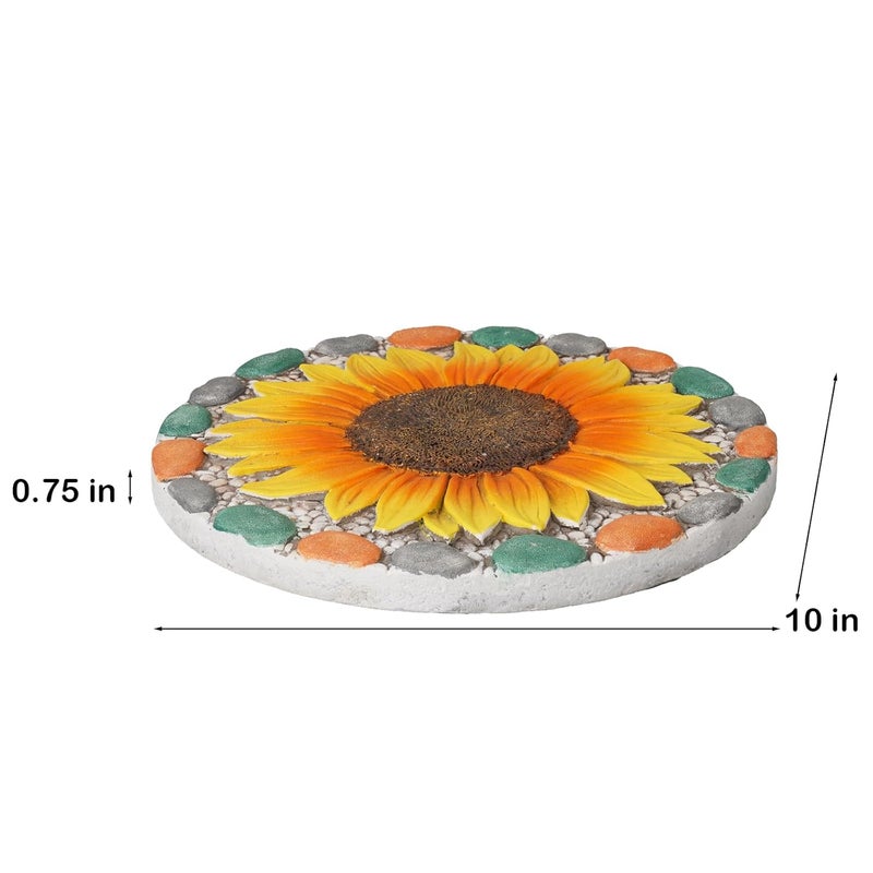 Cynkeyee Decorative Sunflower Garden Stepping Stone - Colorful Pebble Border, Garden Stepping Stones Outdoor Yard Decor 10x10x0.75 Inches - Image 4